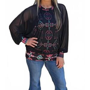 NEW STERLING KREEK lucky to have you layered long sleeve top in black